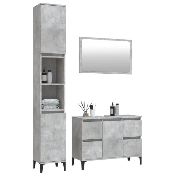vidaXL 3 Piece Bathroom Furniture Set Concrete Grey Engineered Wood