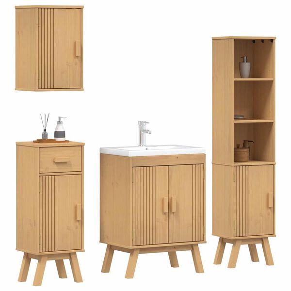 vidaXL Bathroom Furniture Set with Drawer 4 pcs Brown Solid Pine wood