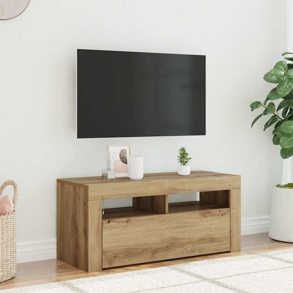 vidaXL TV Cabinet with LED Lights Artisan Oak 90x35x40 cm Engineered Wood
