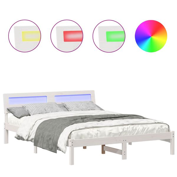 vidaXL Bed Frame with Headboard White 150 x 200 cm Solid Pine Wood