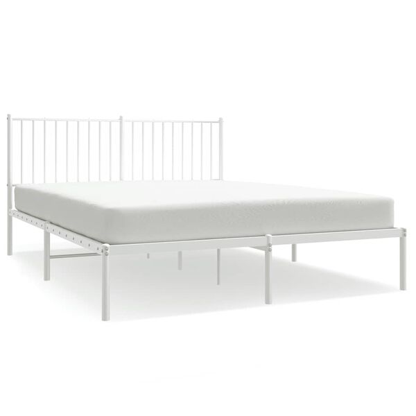 vidaXL Metal Bed Frame without Mattress with Headboard White 160x200cm