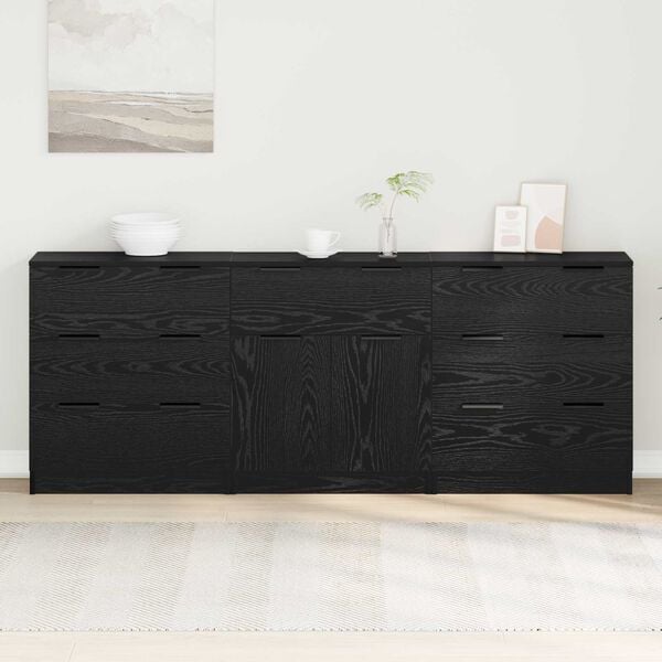 vidaXL Sideboard 3 pcs Black Oak 181 x 30 x 70 cm Engineered Wood