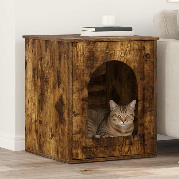 vidaXL Cat House Smoked Oak 53 x 52 x 62 cm Engineered Wood