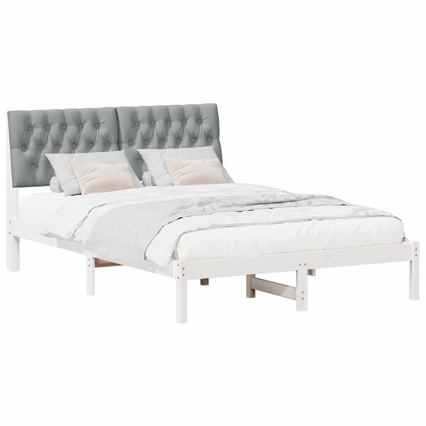 vidaXL Bed Frame with Upholstered Headboard White 135 x 190 cm