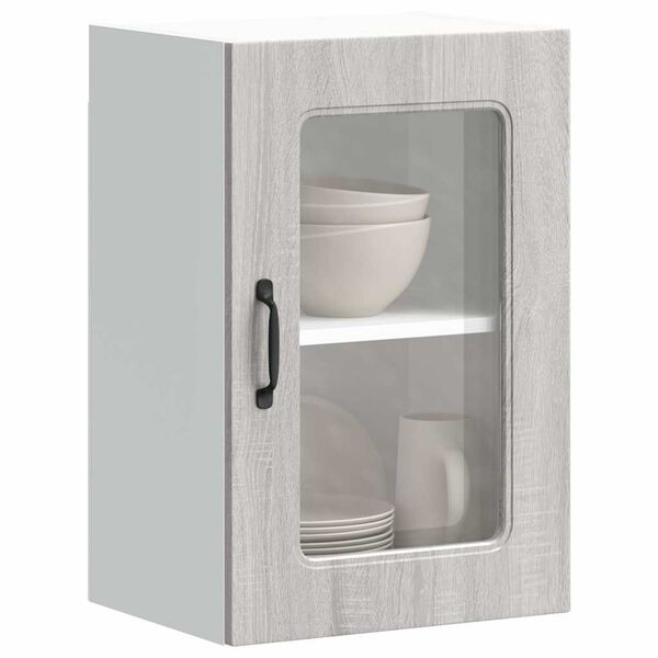 vidaXL Kitchen Wall Cabinet with Glass Door Kalmar Grey Sonoma Engineered Wood