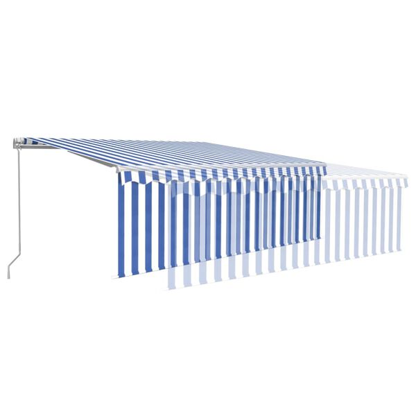 vidaXL Manual Retractable Awning with Blind&LED 4.5x3m Blue&White