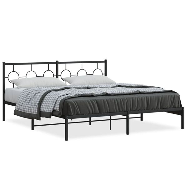 vidaXL Metal Bed Frame without Mattress with Headboard Black 183x213cm