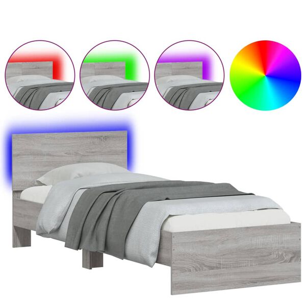 vidaXL Bed Frame without Mattress with LED Lights Grey Sonoma 90x190 cm Single
