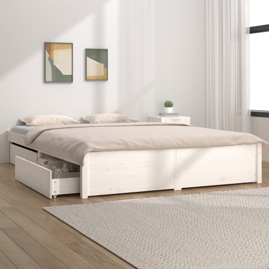 Bed frame with sales drawers white
