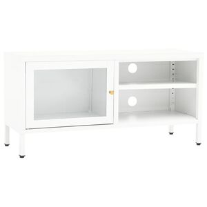 vidaXL Tv Cabinet | White | White powder-coated steel, tempered glass | Large
