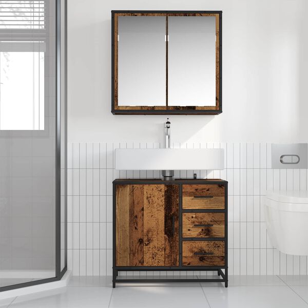 vidaXL Bathroom Furniture Set with Door 2 pcs Old Wood Engineered Wood