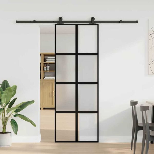 vidaXL Sliding Door with Hardware Set 76x205 cm Tempered Glass&Aluminium