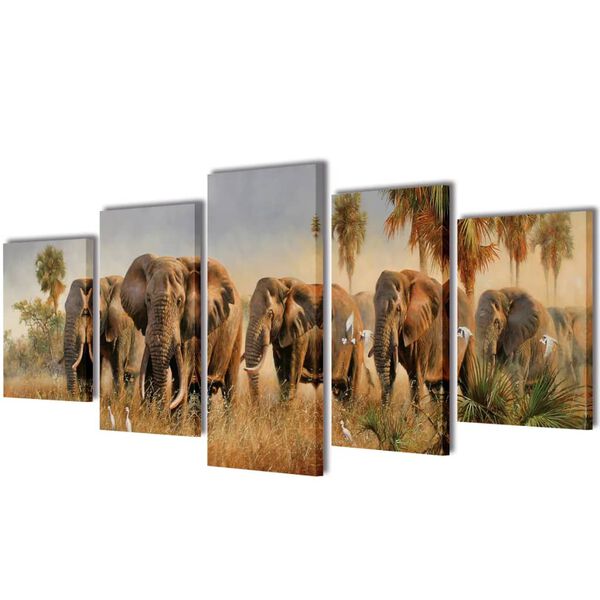Canvas Wall Print Set Elephants 200 x 100 cm