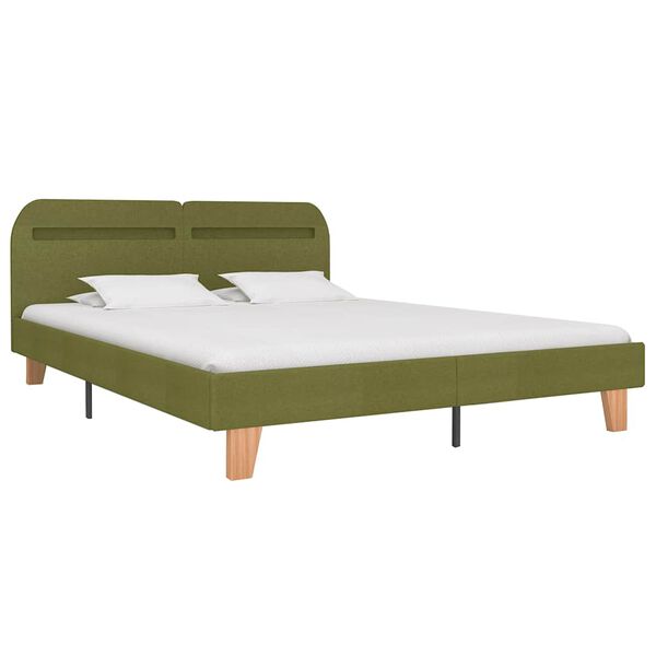 vidaXL Bed Frame with LED without Mattress Green Fabric 150x200 cm King Size