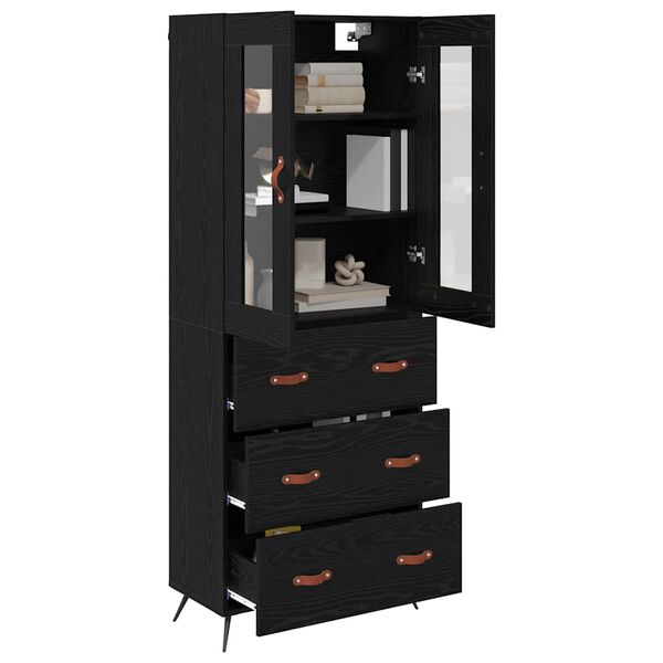 vidaXL Highboard Cabinet with Shelf 2 pcs Black Oak Engineered Wood