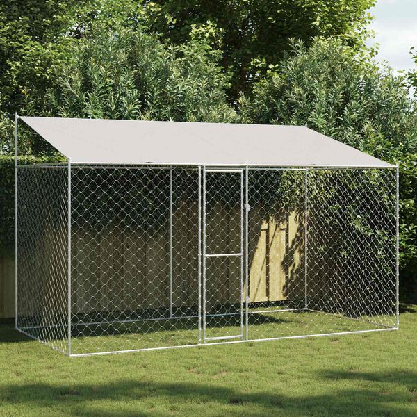 vidaXL Dog Cage with Roof Silver 400 x 200 x 258 cm Steel and PE