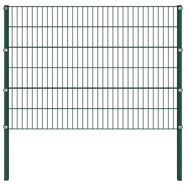 vidaXL Fence Panel with Posts Iron 1212x120 cm Green