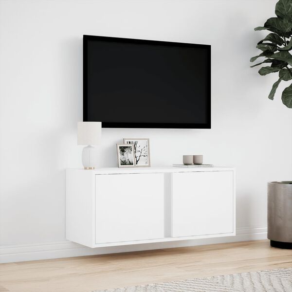 vidaXL TV Wall Cabinet with LED Lights White 80x31x35 cm