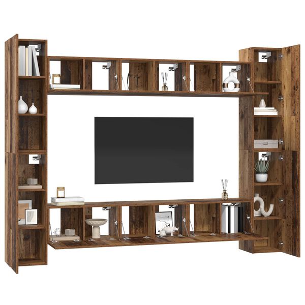 vidaXL TV Cabinet Set Wall-mounted 10 pcs Old wood 30.5 x 30 x 90 cm