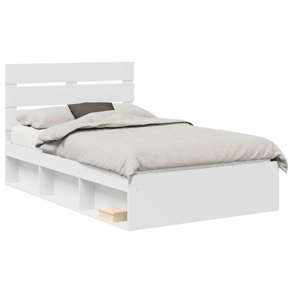 vidaXL Bed Frame with Headboard White 120 x 190 cm Solid Pine Wood