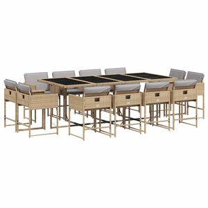 vidaXL 13 Piece Garden Dining Set with Cushions Mix Beige Poly Rattan