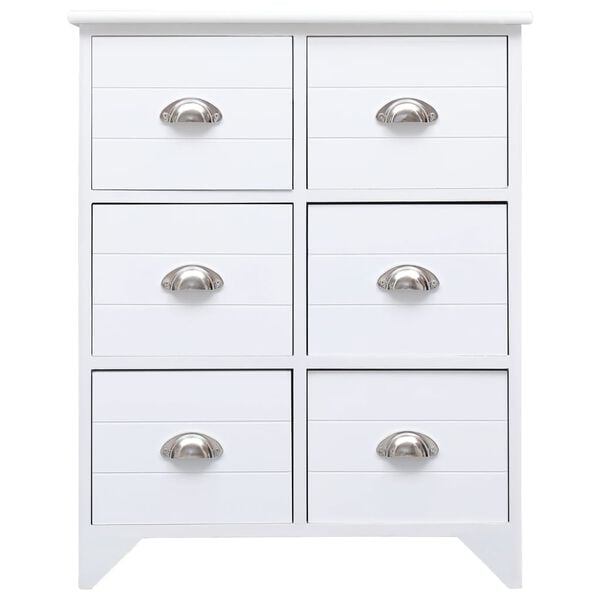 vidaXL Side Cabinet with 6 Drawers White 60x30x75 cm Paulownia Wood
