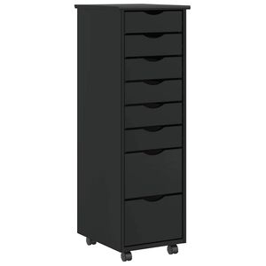 vidaXL Rolling Cabinet with Drawers "MOSS" Black Solid Wood Pine