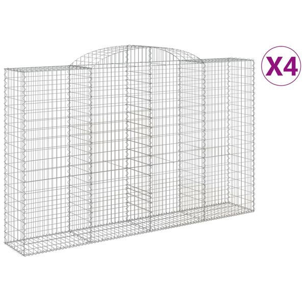 vidaXL Arched Gabion Baskets 4 pcs 300x50x180/200 cm Galvanised Iron
