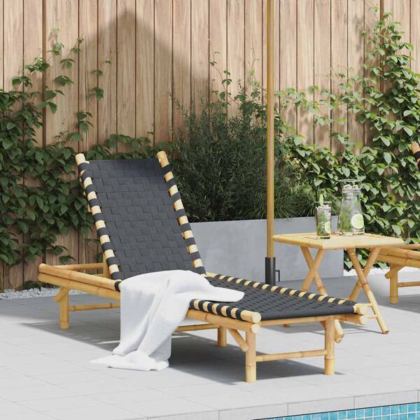 vidaXL Sun Lounger with Black Woven Webbing 55x200x30 cm Bamboo