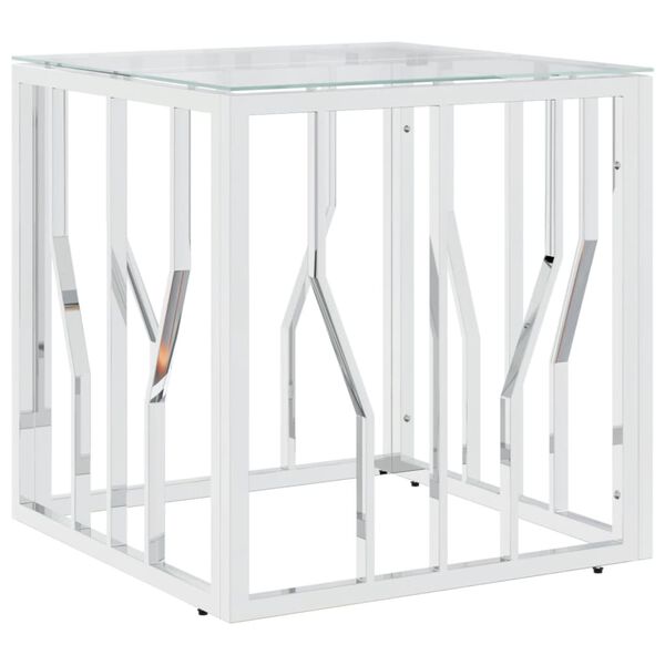 vidaXL Coffee Table Silver 50x50x50 cm Stainless Steel and Glass