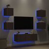 vidaXL 5 Piece TV Wall Cabinets with LED Lights Brown Oak