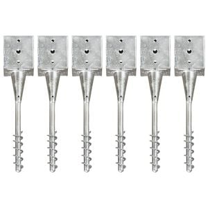vidaXL Ground Spikes 6 pcs Silver 12x12x56 cm Galvanised Steel