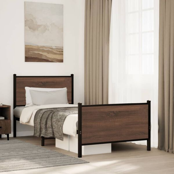 vidaXL Metal Bed Frame without Mattress Brown Oak 75x190 cm Small Single