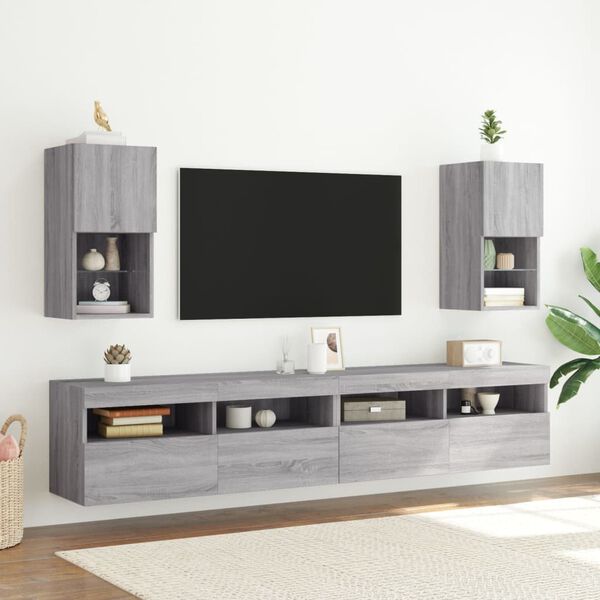 vidaXL TV Cabinets with LED Lights 2 pcs Grey Sonoma 30.5x30x60 cm