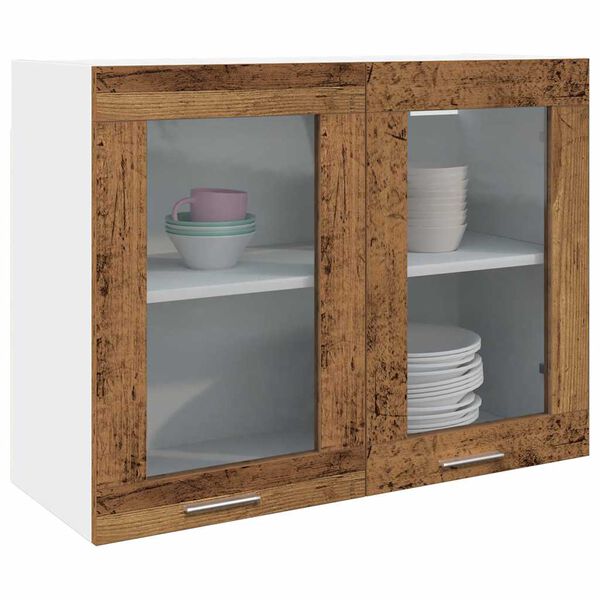 vidaXL Hanging Glass Cabinet Lyon Old Wood 80x31x60 cm Engineered Wood