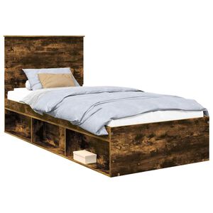 vidaXL Bed Frame with Headboard Smoked Oak 90 x 200 cm Solid Pine Wood