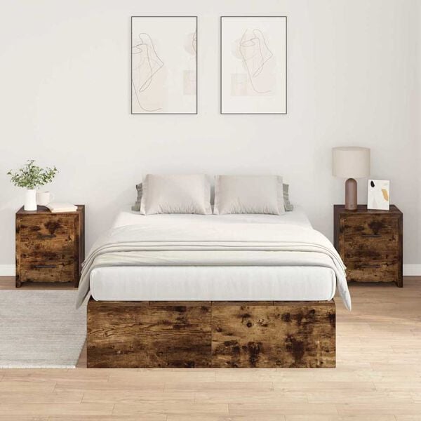vidaXL Storage Bed Frame Smoked Oak 120 x 190 cm Engineered Wood