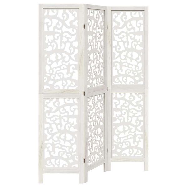 vidaXL Room Divider 3 Panels White Solid Wood Paulownia
