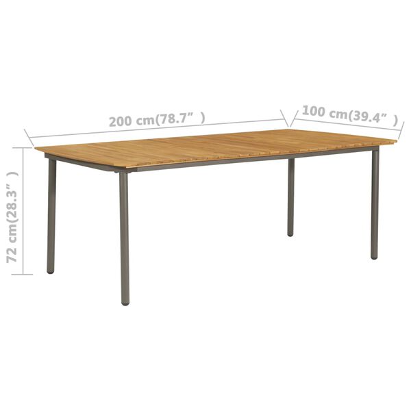 vidaXL Garden Table 200x100x72cm Solid Acacia Wood and Steel