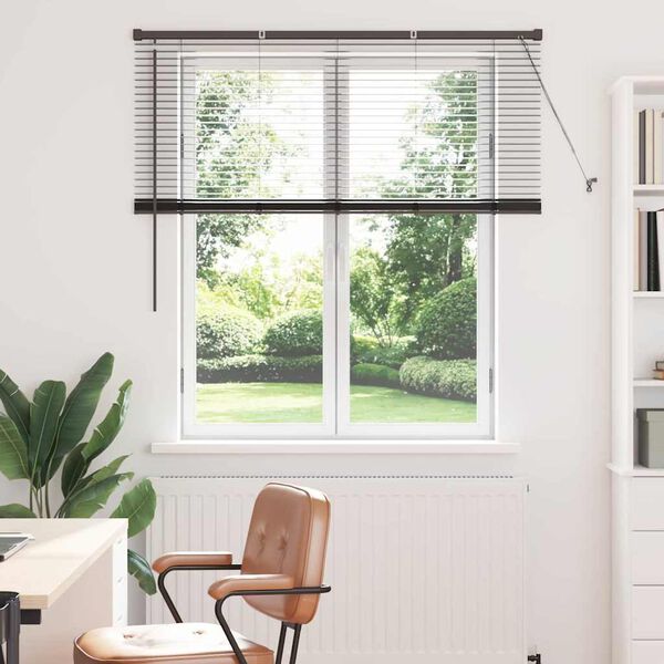 vidaXL Window Blind with Curtains Manual Black Aluminium