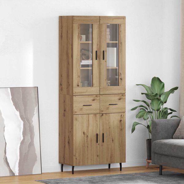 vidaXL Highboard 2 pcs Artisan Oak Engineered Wood and Glass