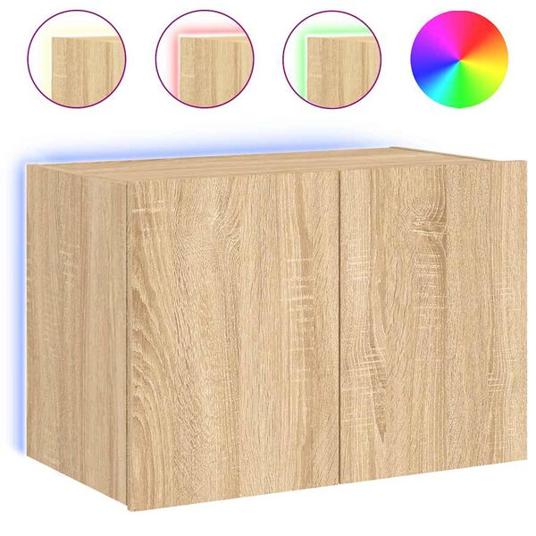 vidaXL TV Wall Cabinet with LED Lights Sonoma Oak 60x35x41 cm