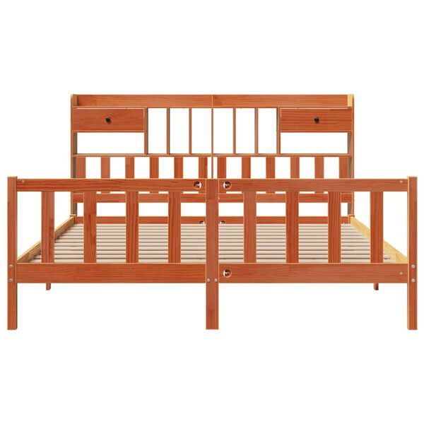 vidaXL Bookcase Bed without Mattress Wax Brown 200x200 cm Solid Wood Pine