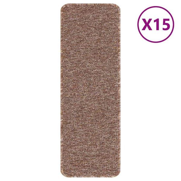 vidaXL Anti-slip Stair Mats Latex backing 15 pcs Brown 60 x 25 cm PP