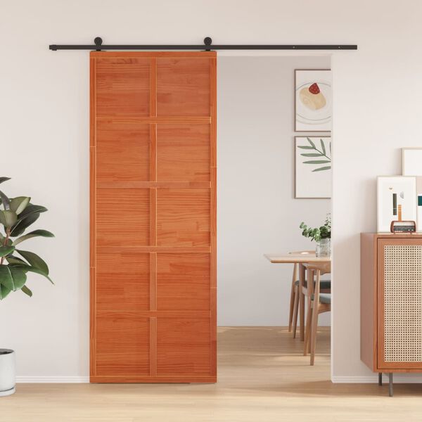 vidaXL Barn Door Wax Brown 80x208 cm Solid Wood Pine