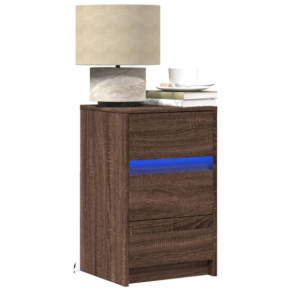 vidaXL Bedside Cabinet with LED Lights Brown Oak Engineered Wood