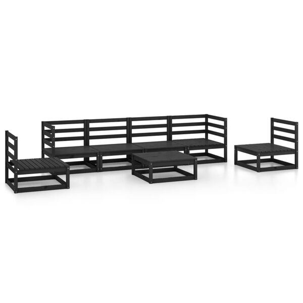 vidaXL 7 Piece Garden Lounge Set Black Solid Pinewood