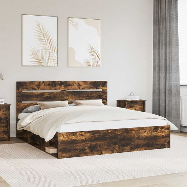 vidaXL Bed Frame Smoked Oak 180 x 200 cm Solid Pine Wood