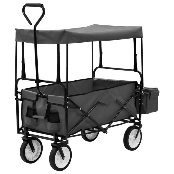 vidaXL Folding Hand Trolley with Canopy Steel Grey