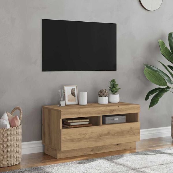 vidaXL TV Cabinet with LED Lights Artisian Oak 80x35x40 cm Engineered Wood